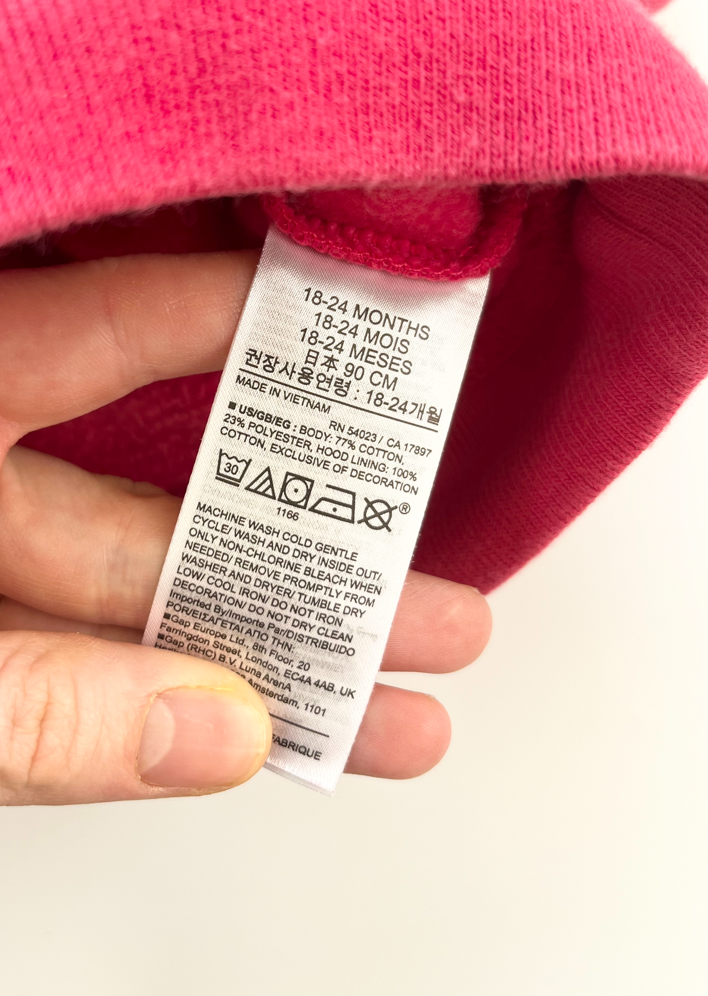 GAP Pink & Red Hoodie 18-24m