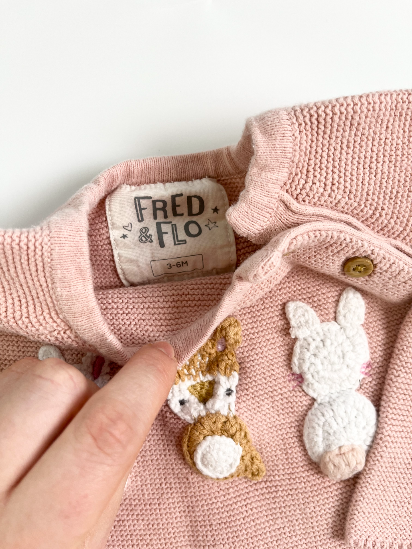 Fred & Flo Pink Knitted Bunny Sweater 3-6m