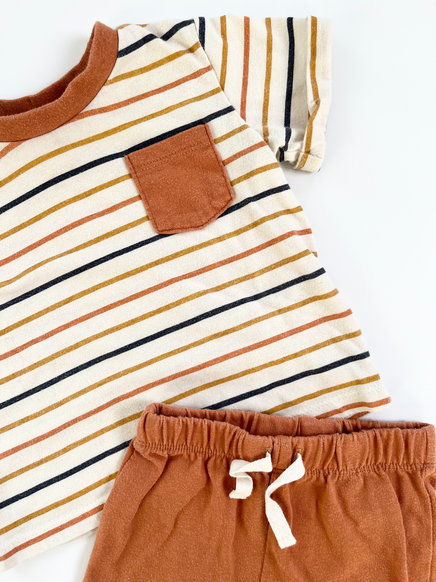 Three Tikes Striped T-Shirt & Orange Shorts Set 6-12m