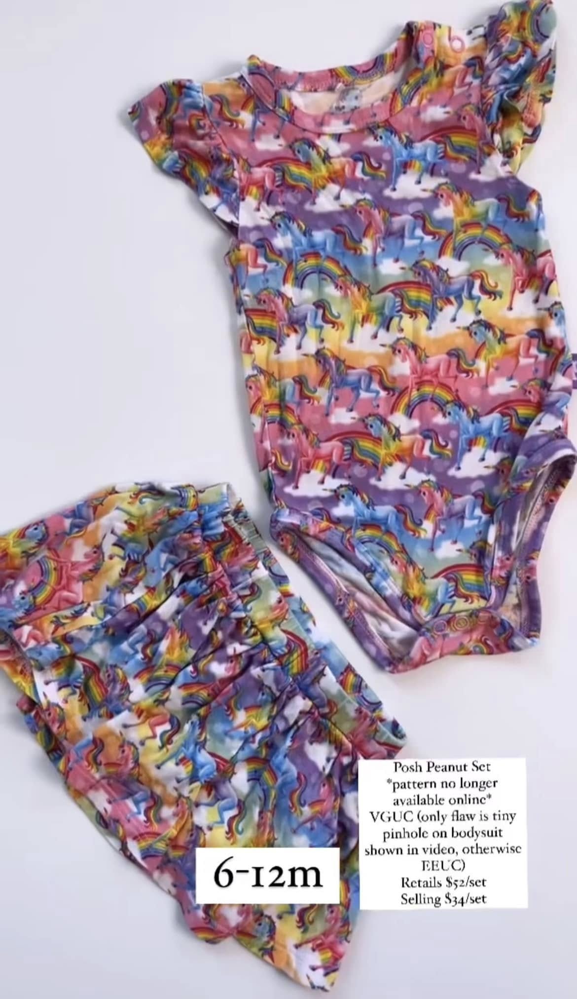 Posh Peanut Rainbow Unicorn Bamboo Set (Onesie & Skort) 6-12m