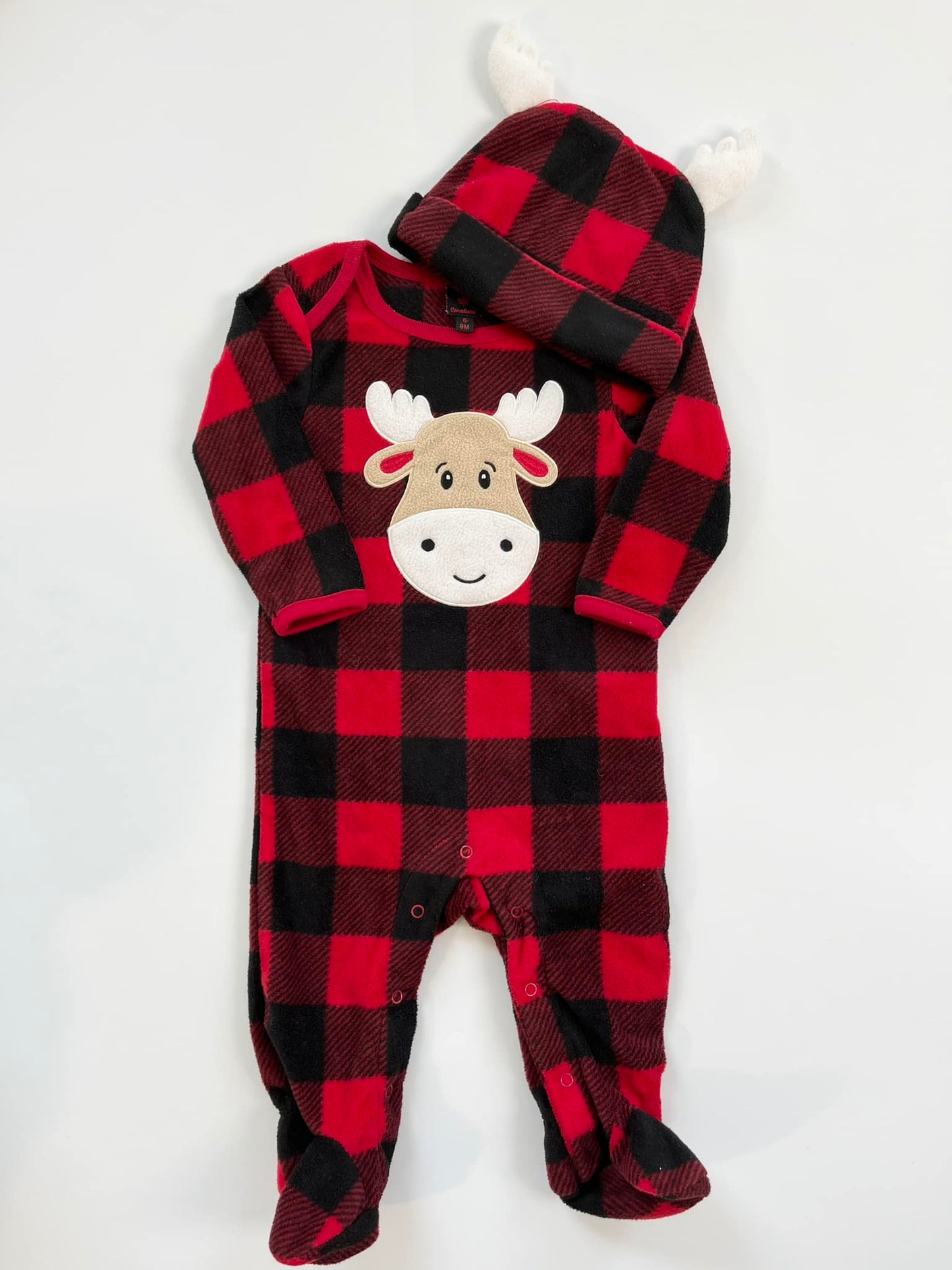 Canadiana Moose Fleece Footie & Hat 6-9m
