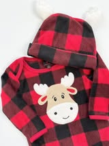 Canadiana Moose Fleece Footie & Hat 6-9m