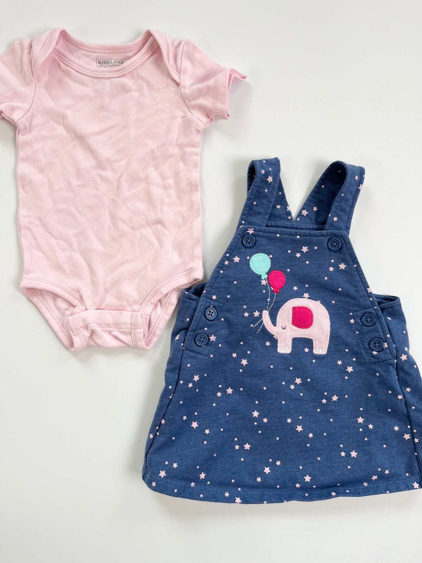 Kirkland Onesie & Pekkle Overall Dress 6m