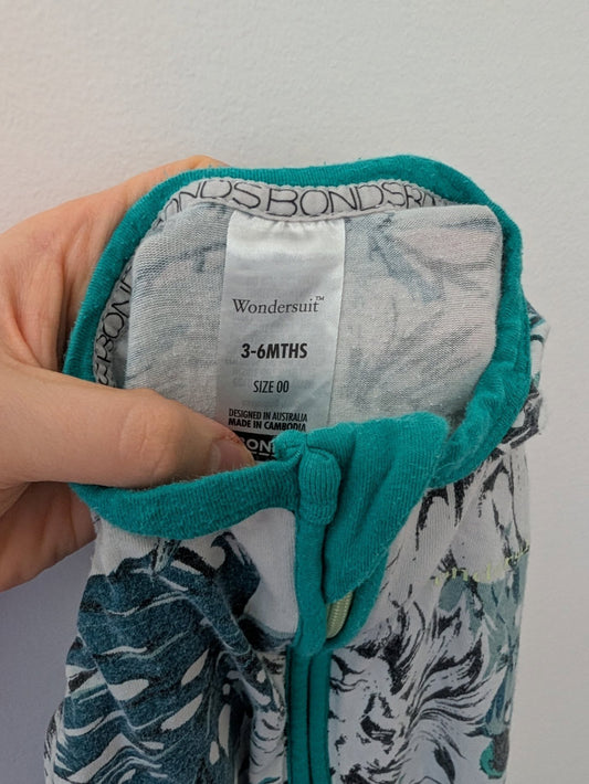 Bonds Wondersuit | White Turquoise Tropical Lion 3-6m