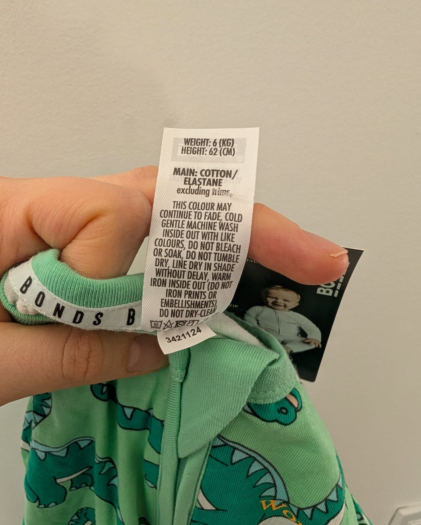 Bonds Wondersuit Green Dinos 0-3m