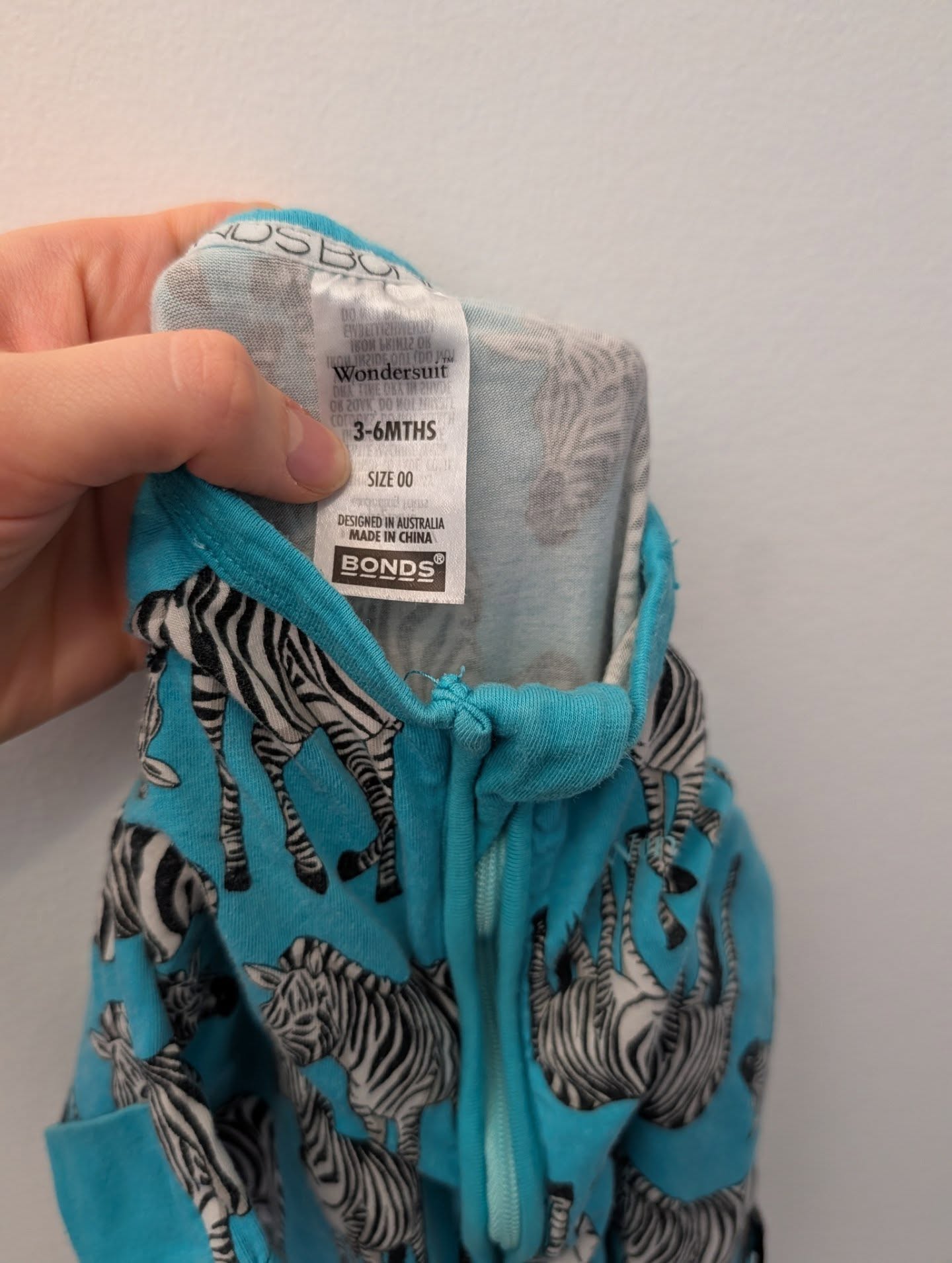 Bonds Wondersuit Teal Zebra 3-6m