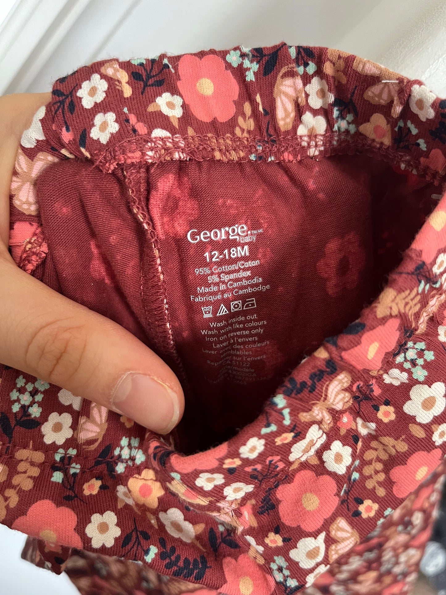 George Onesie and Floral Leggings 12-18m