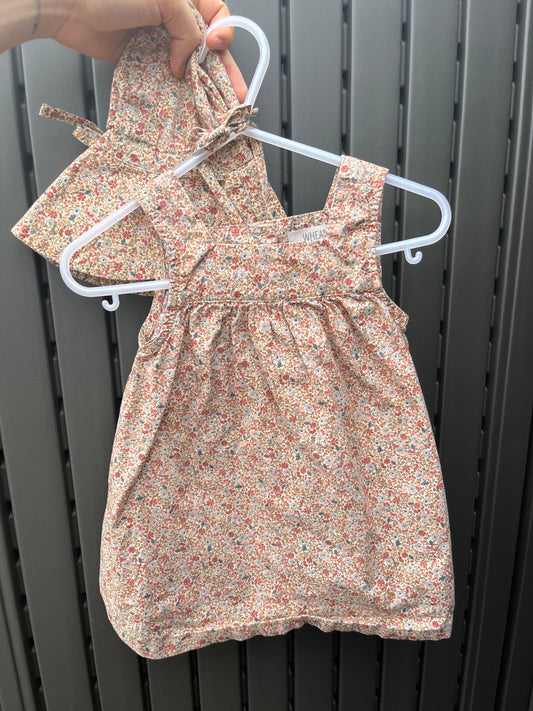 Wheat Dress and Sun Hat Set 12m