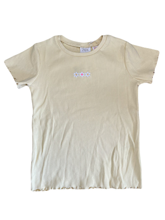 ZARA Daisy Yellow Embroidered Ribbed Tee 5yrs
