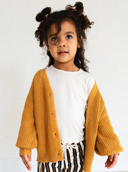Jax & Lennon - Kids Knit Button Cardigan - Golden - 3/4 (fits 4/5)