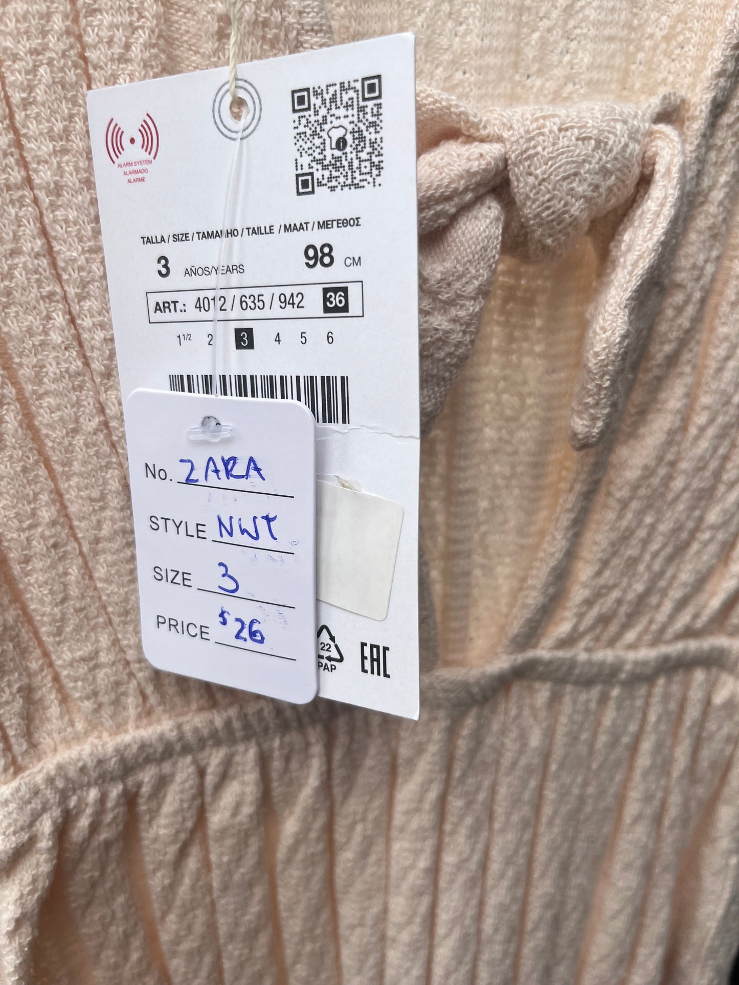 Zara Cream Knit Dress 3yrs