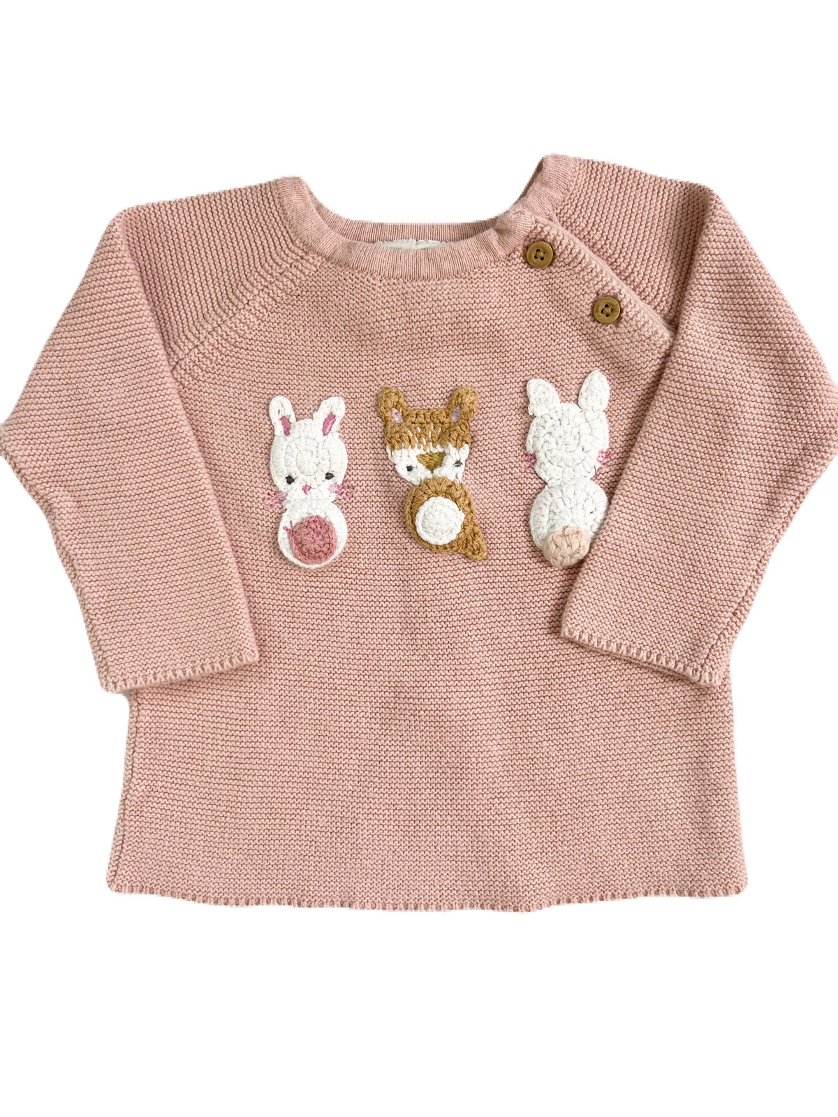Fred & Flo Pink Knitted Bunny Sweater 3-6m