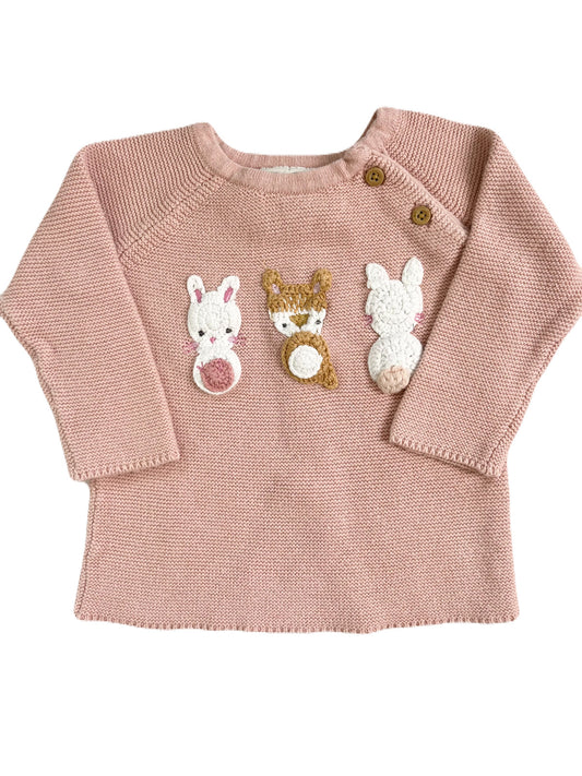 Fred & Flo Pink Knitted Bunny Sweater 3-6m