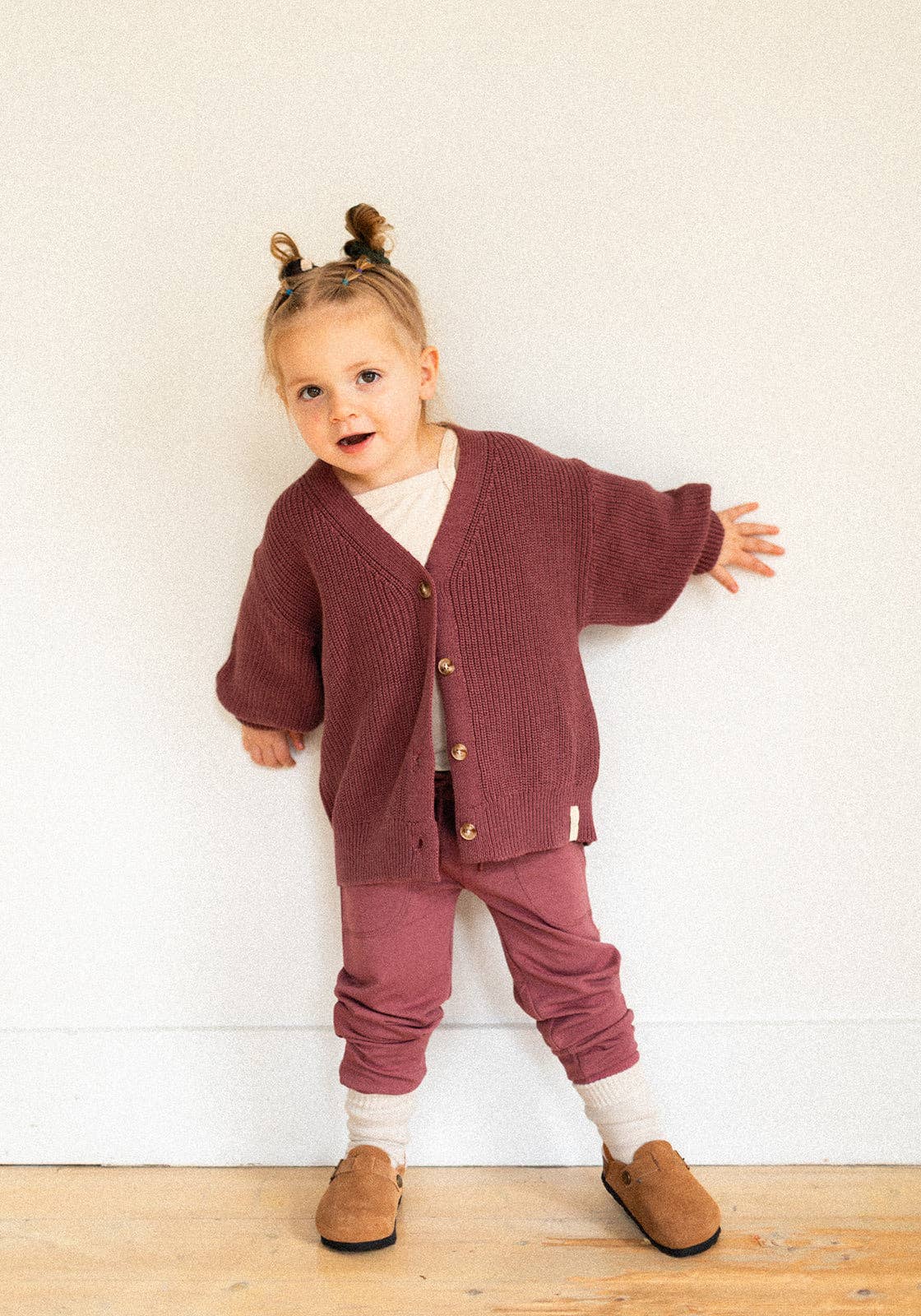 Jax & Lennon - Kids Knit Button Cardigan - Dusty Fig - 3/4 (fits 4/5)