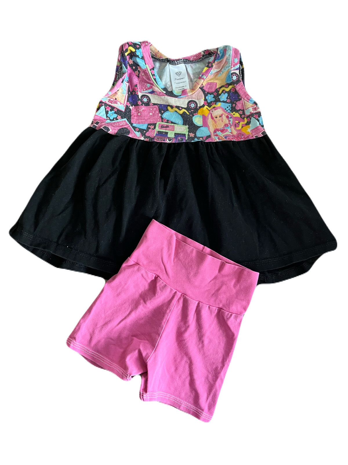 Precious Treasures Pink Bike Shorts and Barbie Top 2yrs