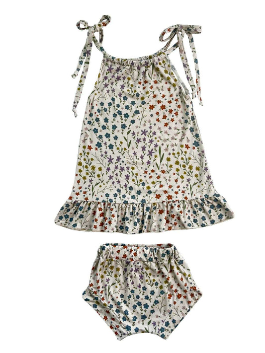Flower Child Tie-Strap Dress & Bummies Set