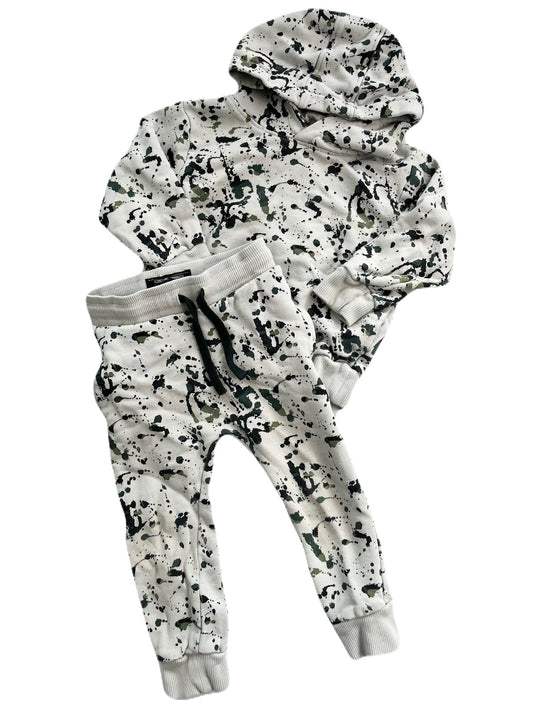 NEXT Splatter Paint Grey Hoodie Set 2-3 yrs