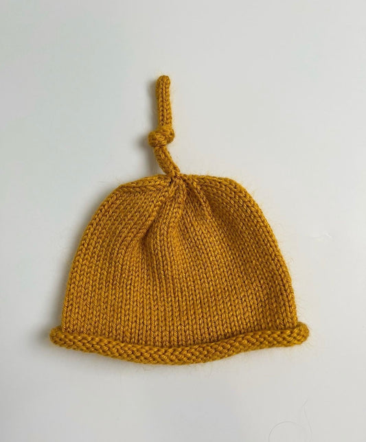 Handknit Mustard Hat 3-6m