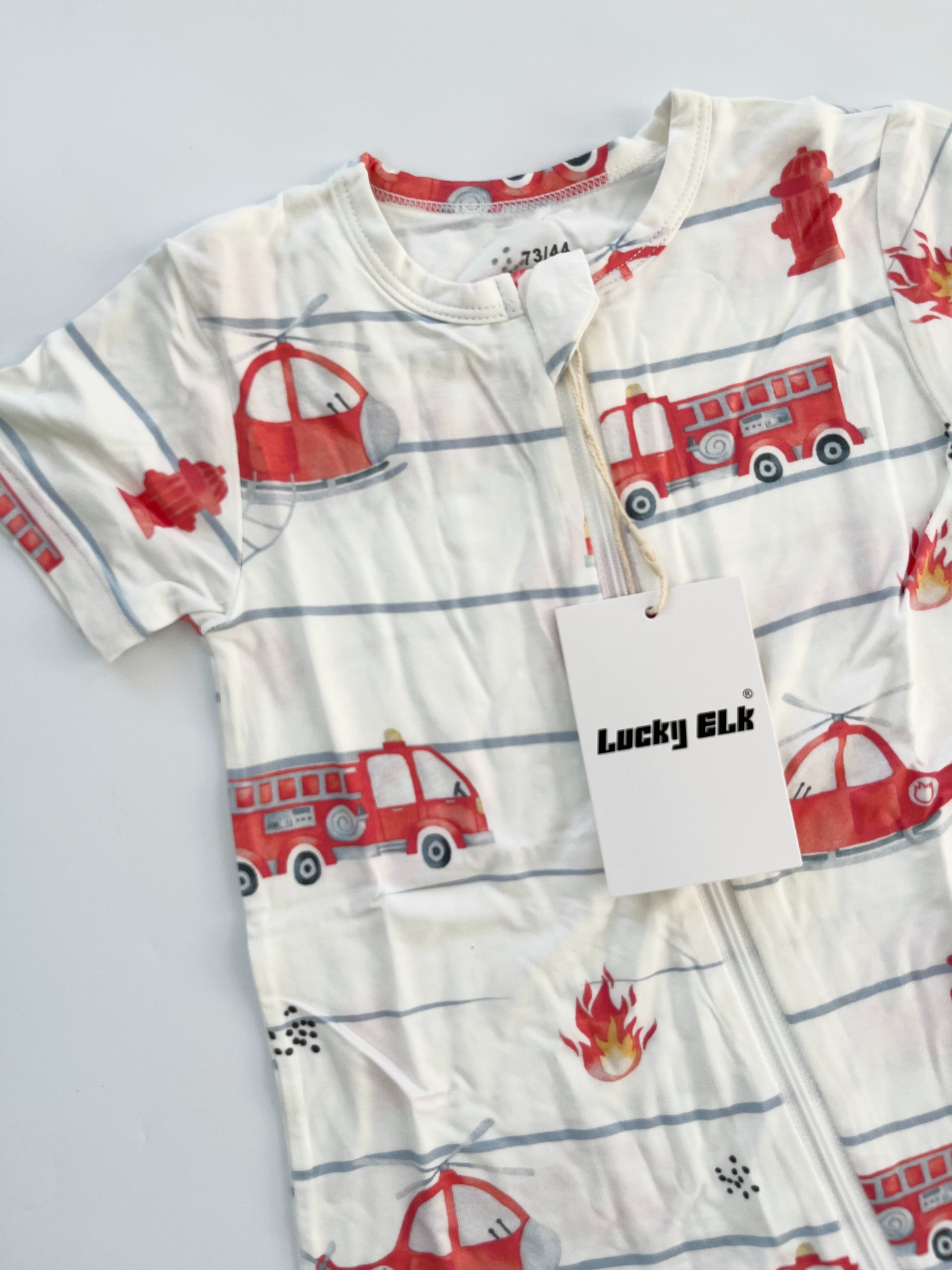 Lucky Elk Bamboo Firetruck Shortie Romper 6-9M