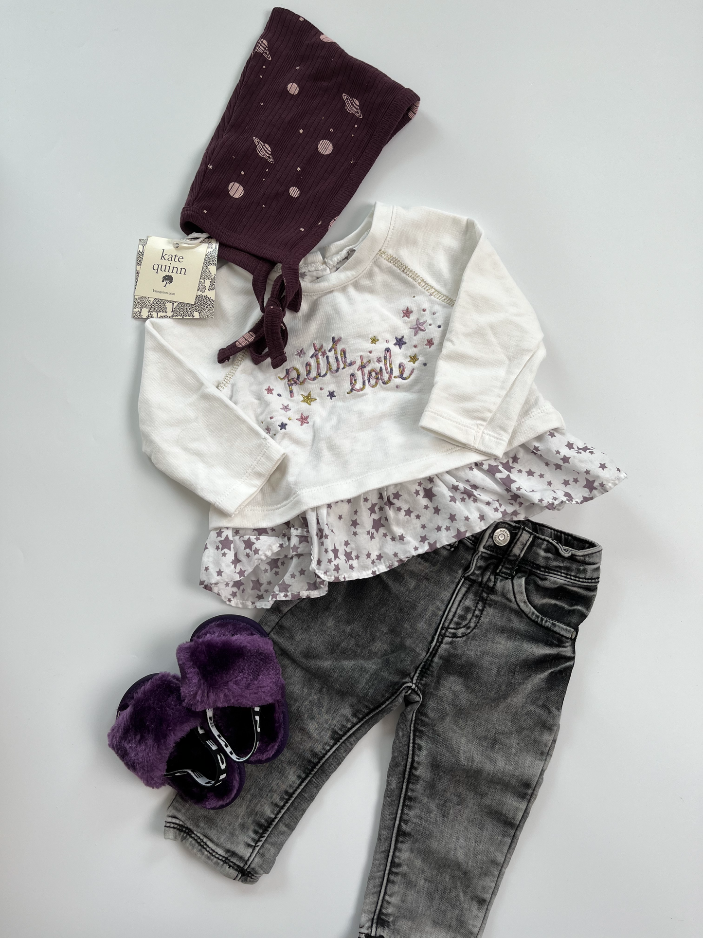 Noppies Jeans & Dylan and Abby Shirt 3-6m  *DOES NOT INCLUDE HAT/SLIDES*
