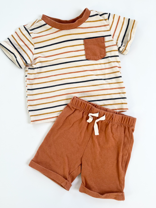 Three Tikes Striped T-Shirt & Orange Shorts Set 6-12m