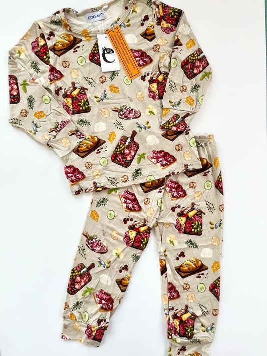 Children’s bamboo pajama outfit with charcuterie print 