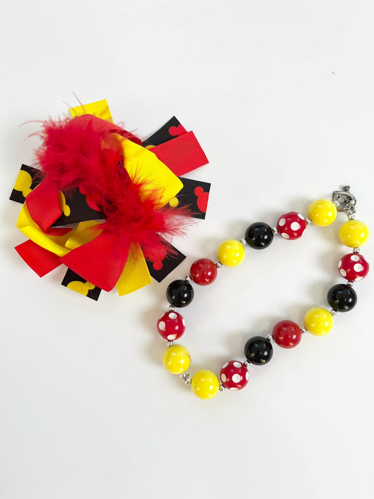 Mickey/Mini Necklace and Bow Hair Clip