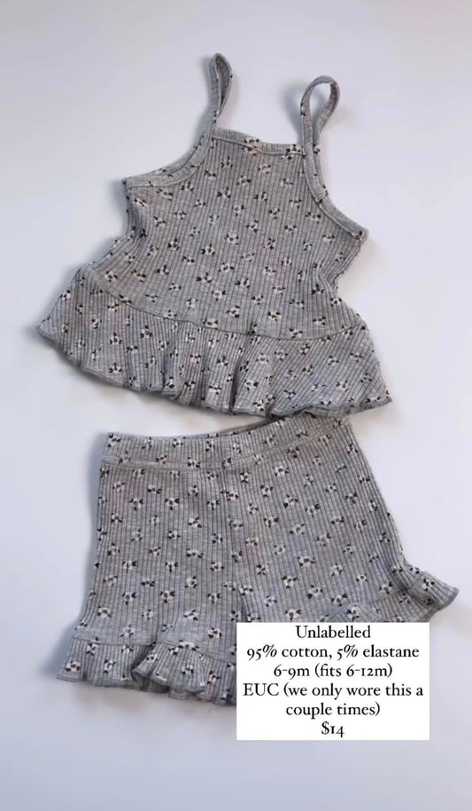 Grey Floral Ribbed Set 6-12m