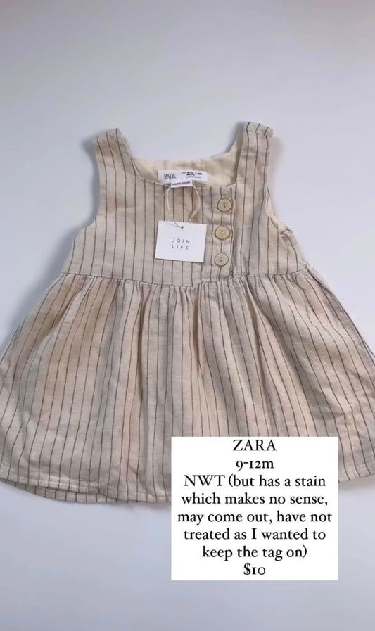 ZARA Striped Beige Dress 9-12m