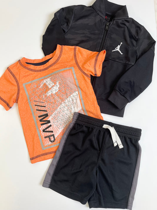 Air Jordan Jacket, Joe Fresh Active T-Shirt, Carters Shorts Outfit 2T