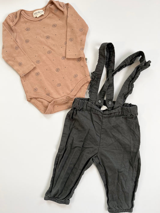 Rabbit & Bear Onesie and H&M Overalls 3-6m