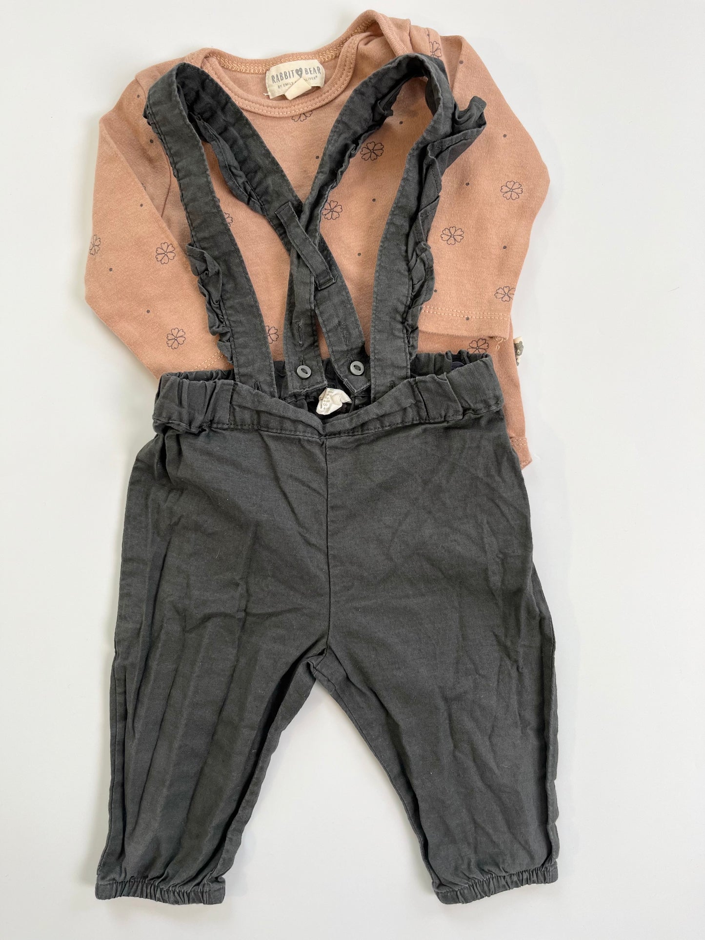 Rabbit & Bear Onesie and H&M Overalls 3-6m