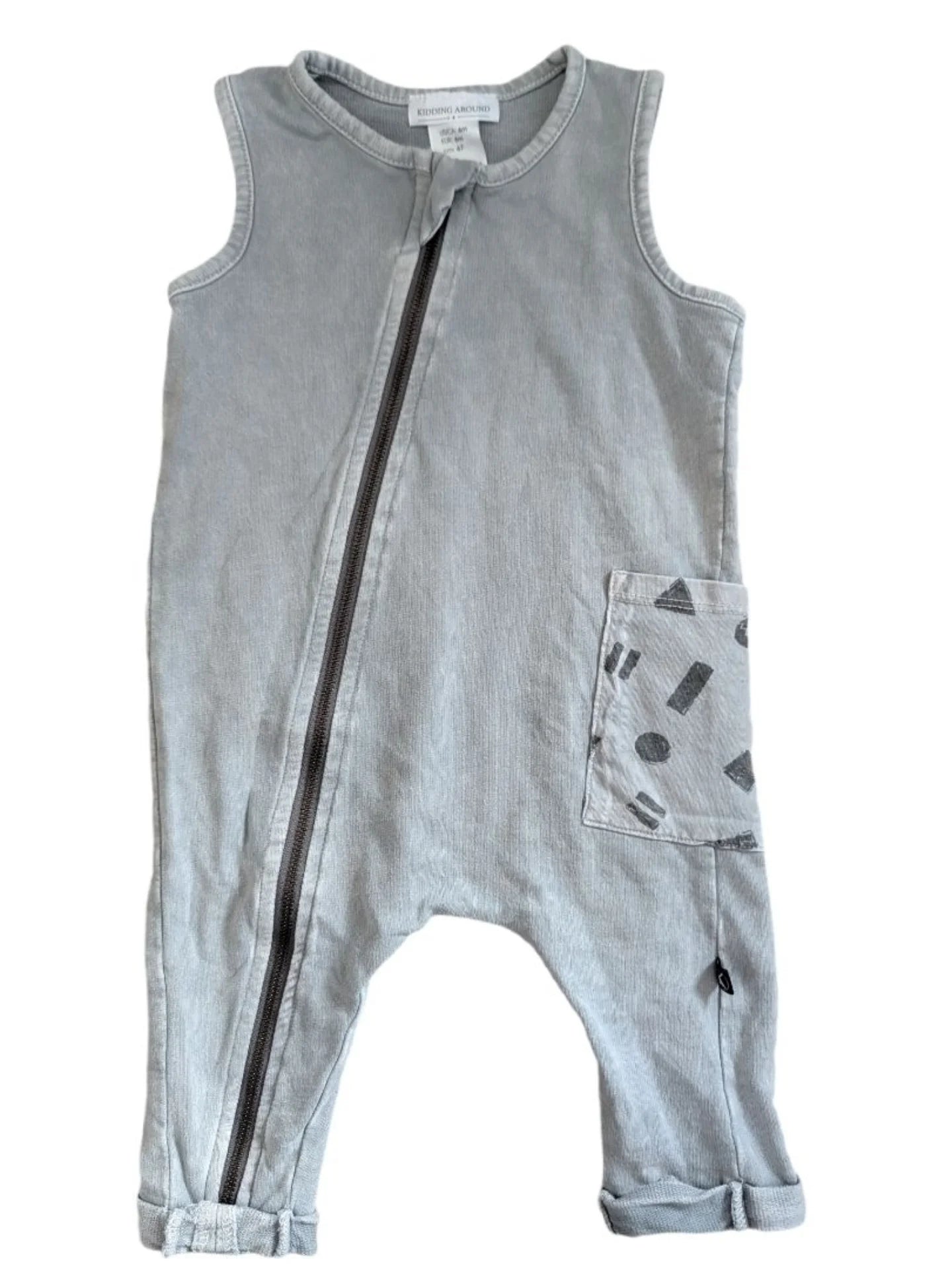 Kidding Around Grey Shape Sleeveless Zip Romper Fits 6-12m