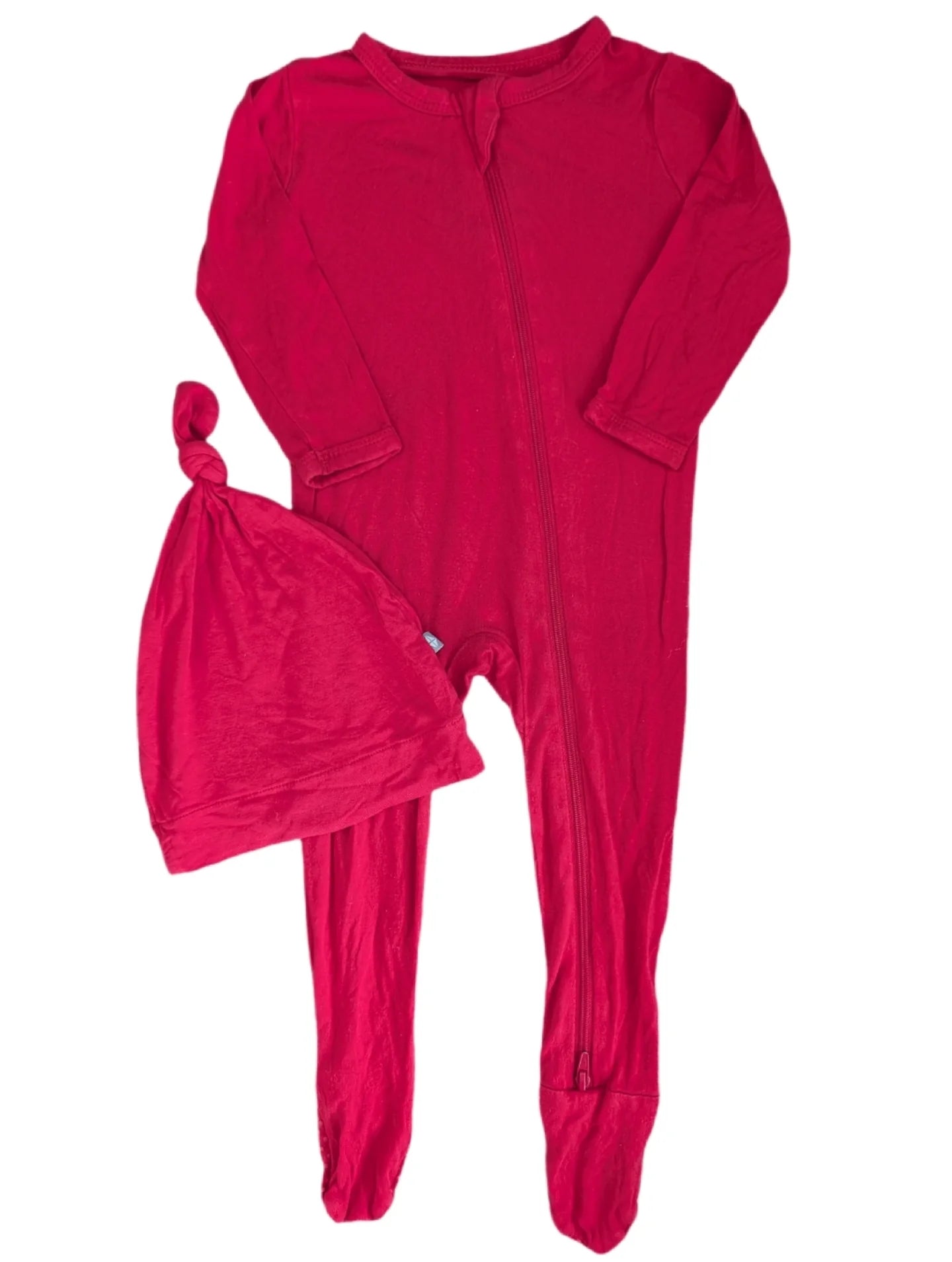 Kyte Bamboo Red Footie and Knotted Hat | 6-12m