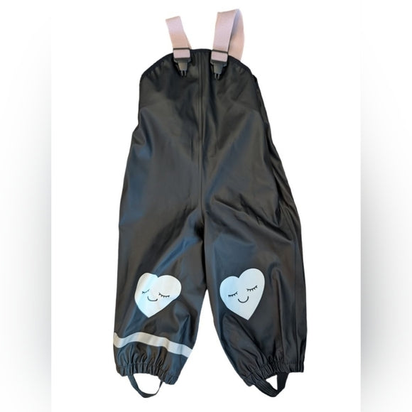 H&M Rain Black Overalls with Heart Design | 2Years