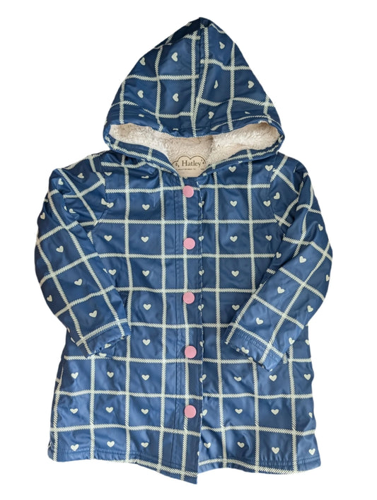 Hatley Lined Blue & Pink Hearts Raincoat Size 6