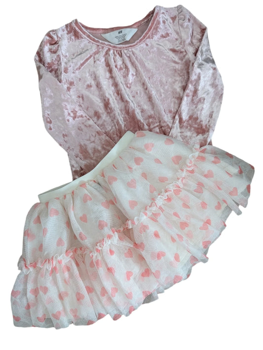 H&M Velvet Pink Long Sleeve & Old Navy Heart Tutu 2T