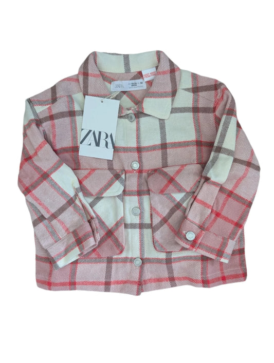 ZARA NWT Shacket Plaid Jacket Pink and Red 18-24m