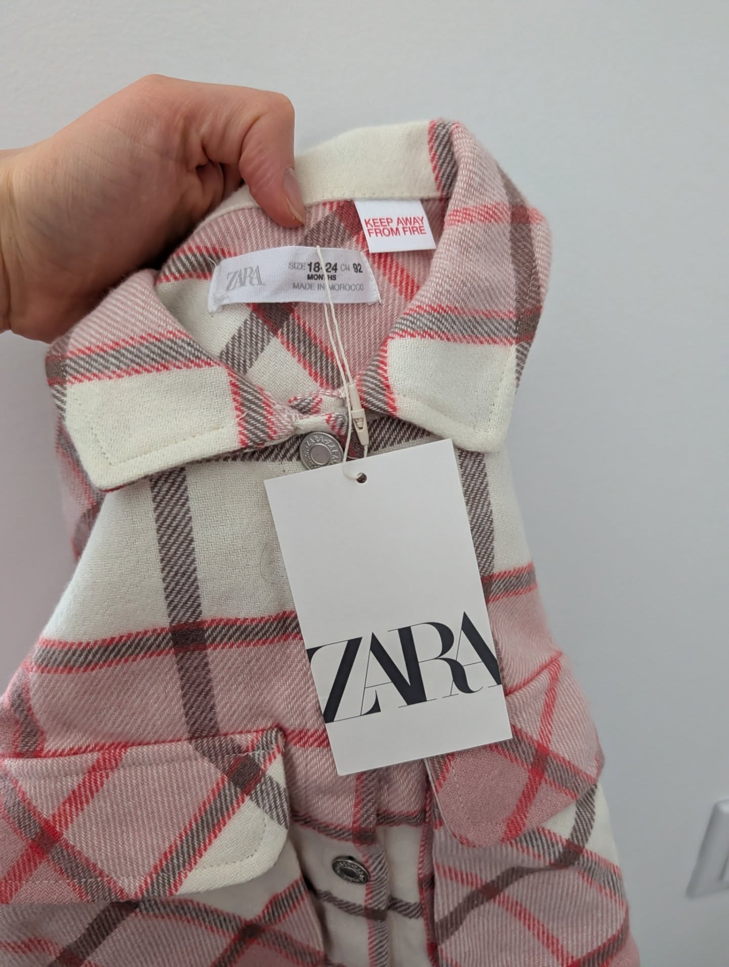 ZARA NWT Shacket Plaid Jacket Pink and Red 18-24m