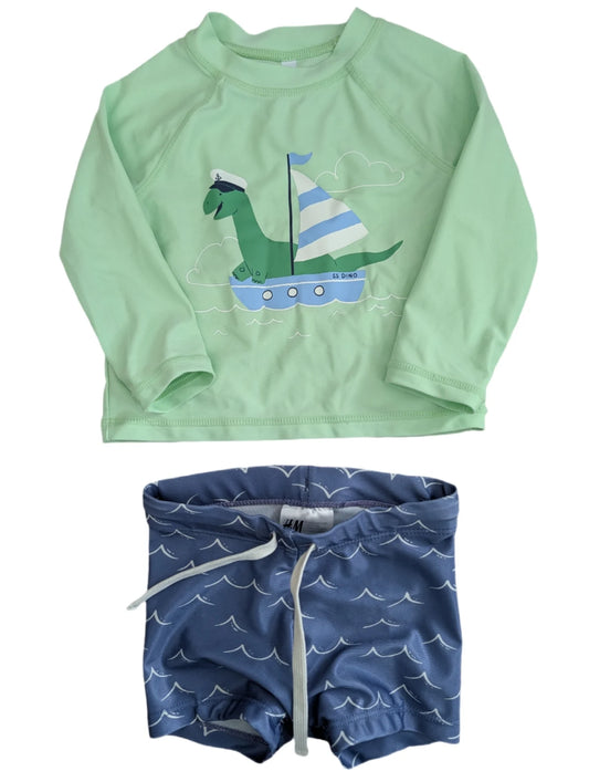 Joe Fresh Dino Swim Rashguard and H&amp;M Shorts Set 6-12m