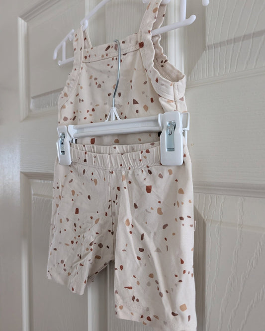 ax & Lennon Bamboo Lettuce Hem Terrazzo Lettuce Hem Tank & Biker Shorts Set 12-18m