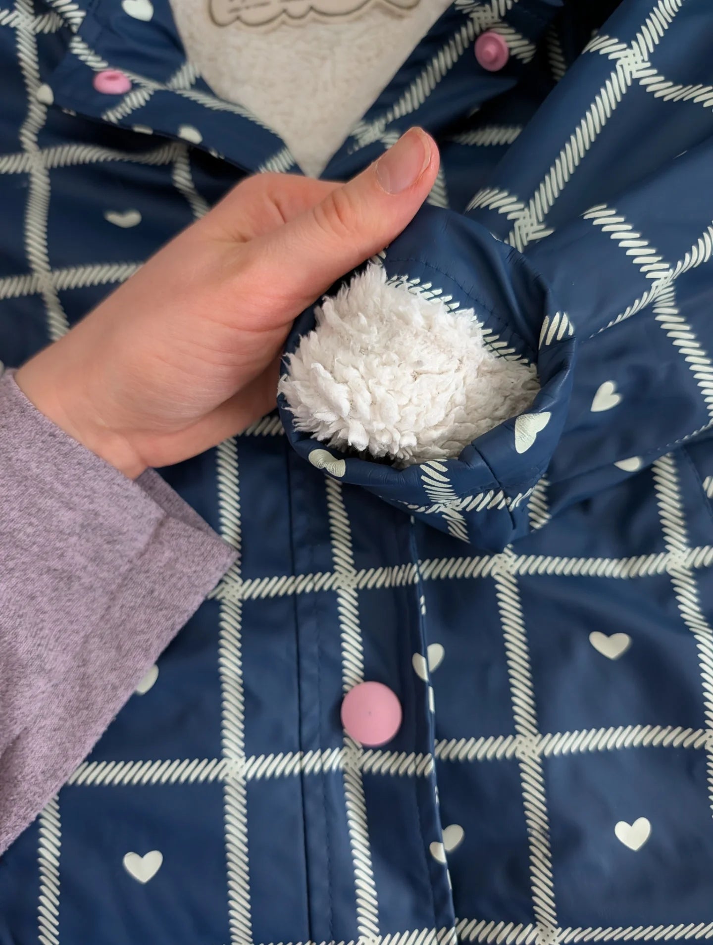 Hatley Lined Blue & Pink Hearts Raincoat Size 6