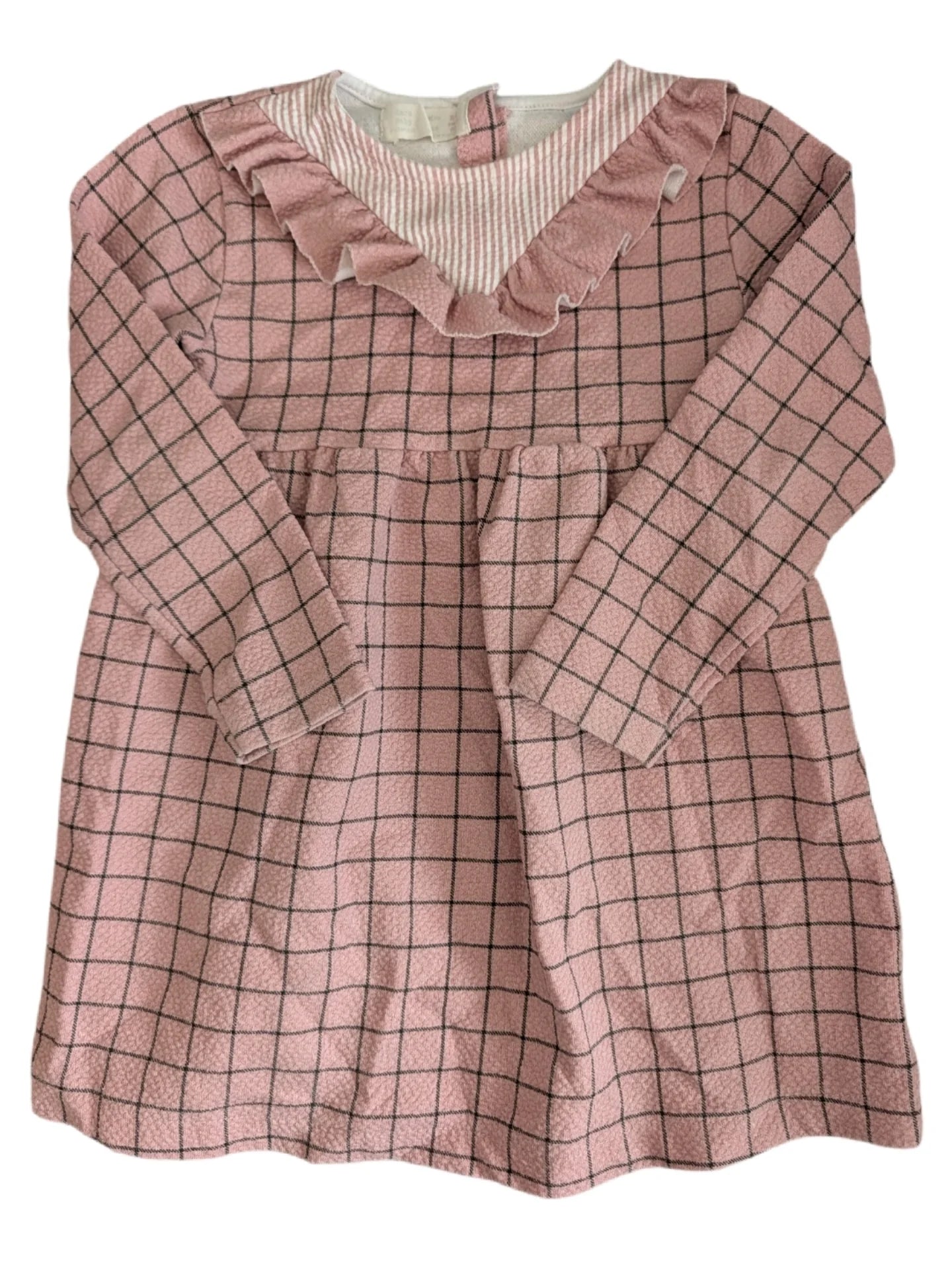 ZARA Pink Checkered Ruffled Long-Sleeve Dress 2-3 Years