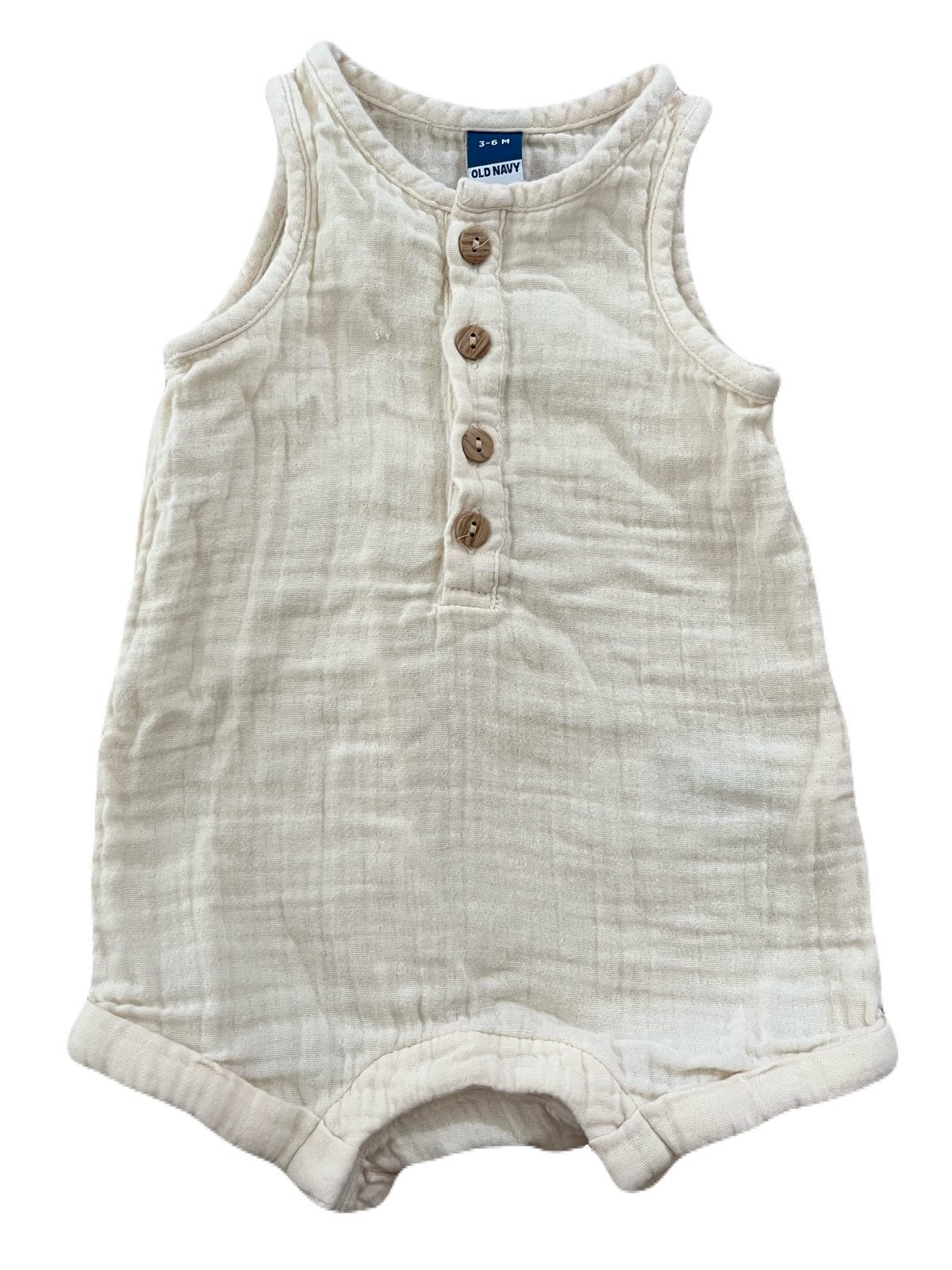 Old Navy Muslin Cream Shortie Romper | 3-6m