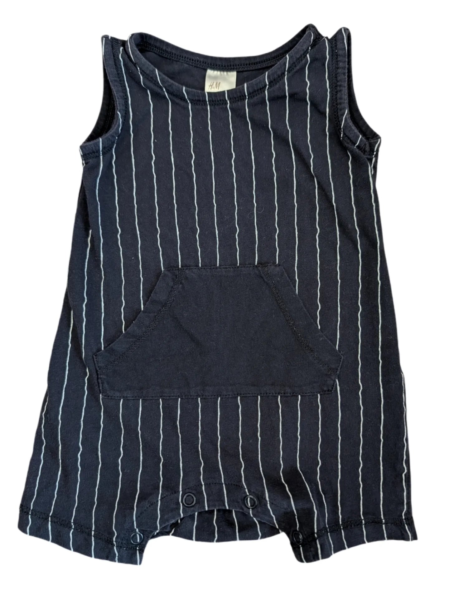 H&M Navy Vertical Striped Summer Tank Romper 4-6m