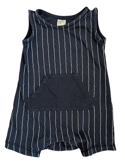 H&M Navy Vertical Striped Summer Tank Romper 4-6m