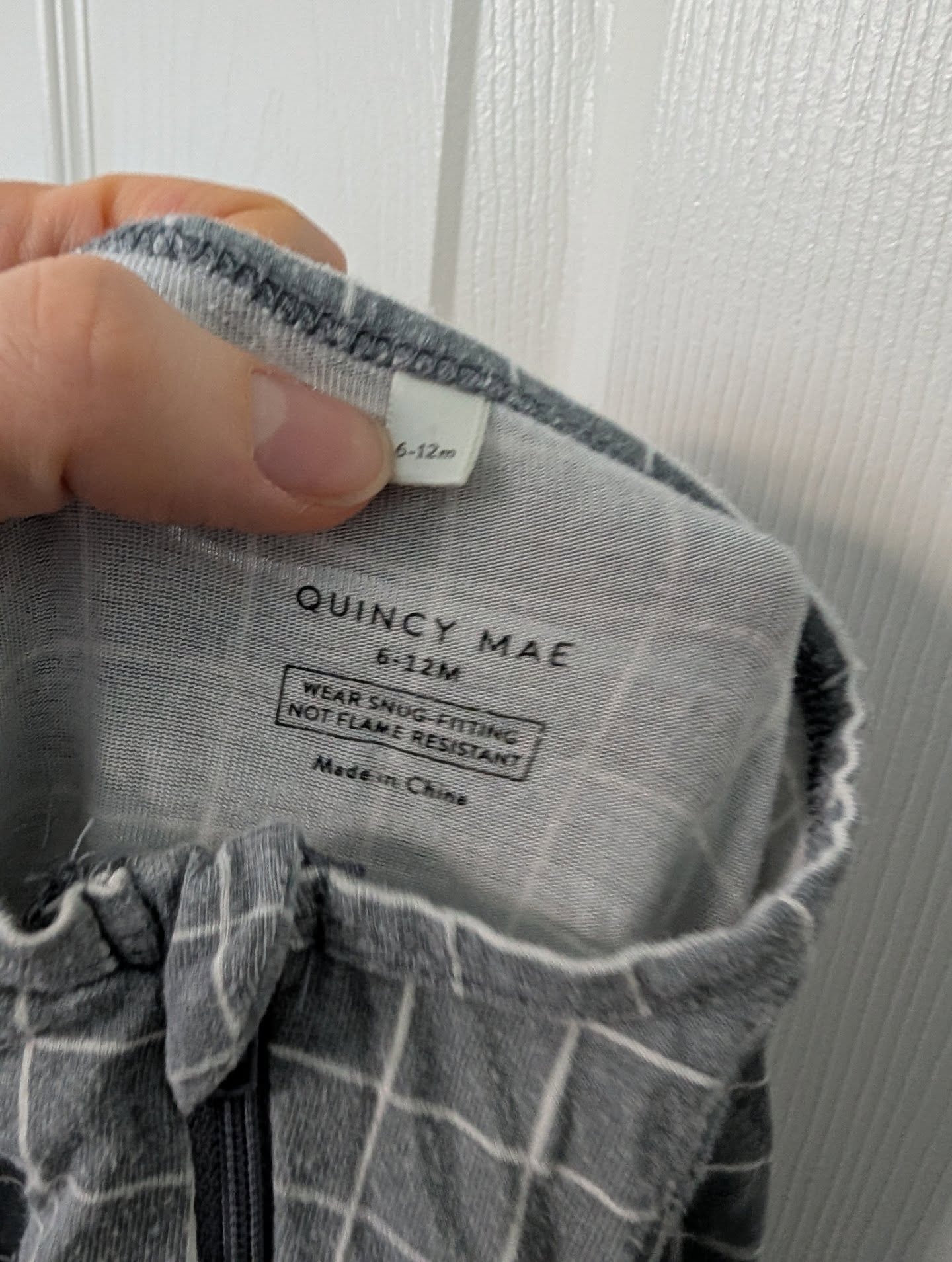 Quincy Mae Grey Checked Footie Sleeper 6-12m