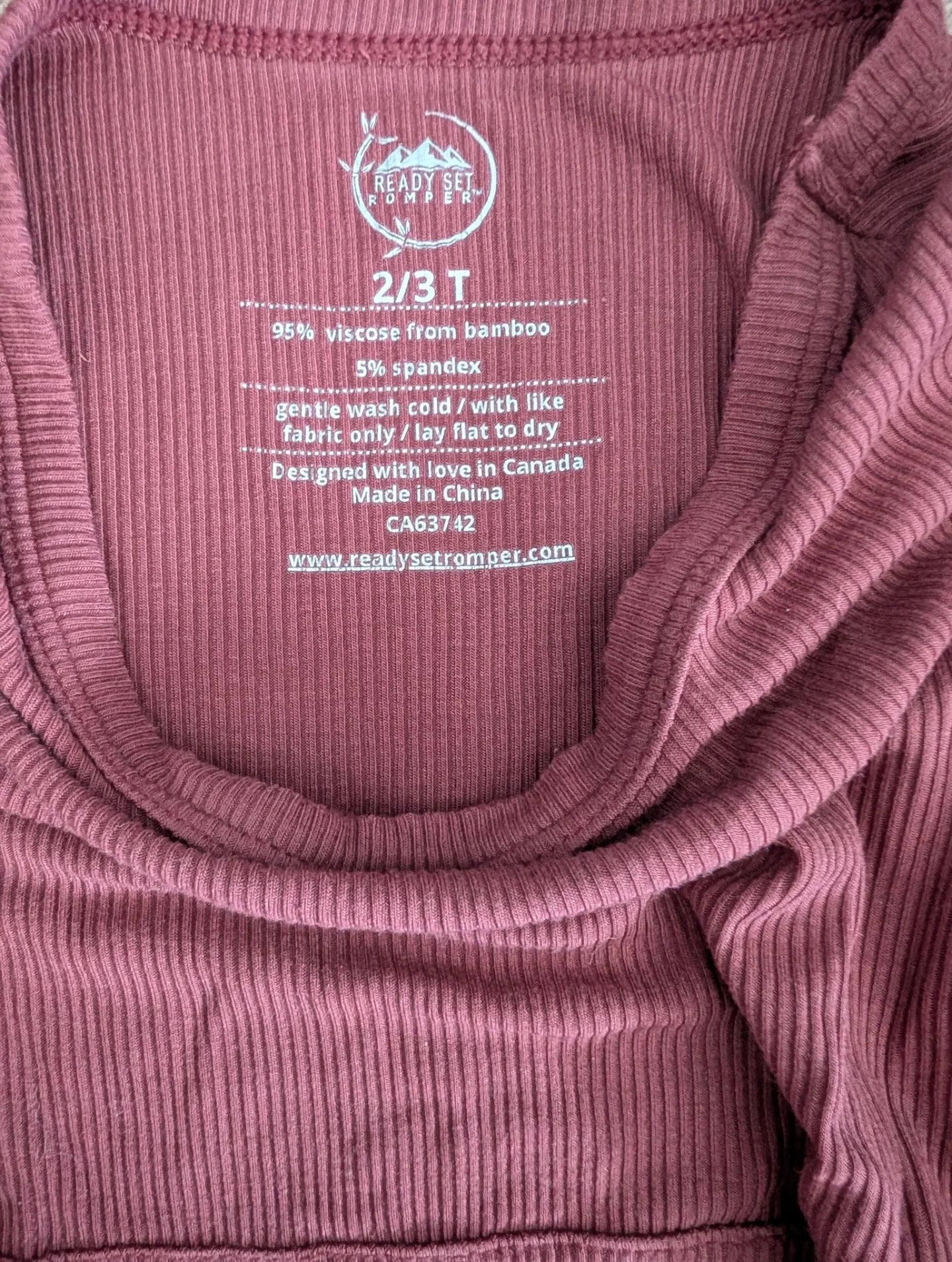 Ready Set Bamboo Mauve Ribbed Romper 2-3T