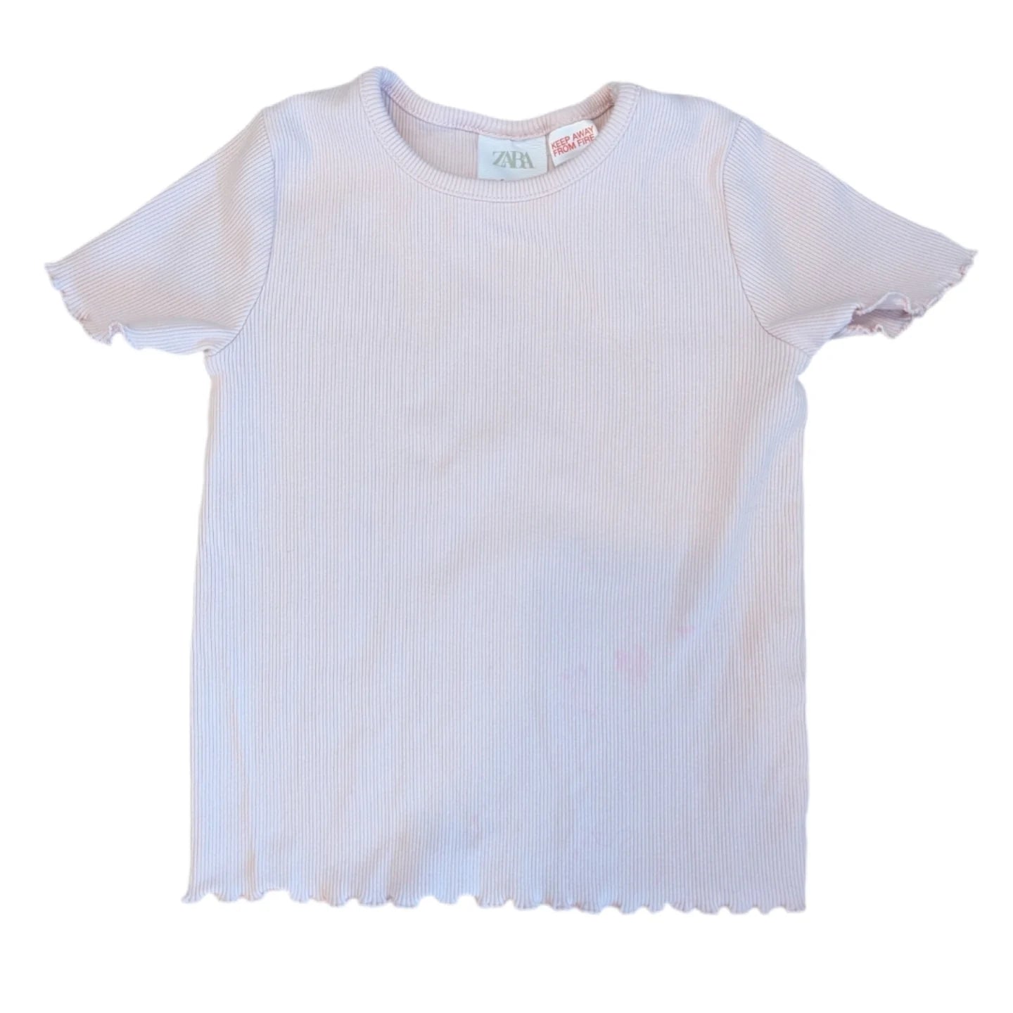 ZARA Pink Ribbed Lettuce Hem Tee 3T