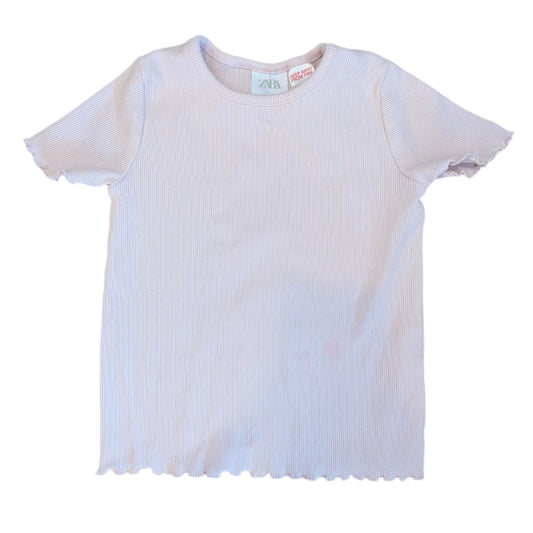 ZARA Pink Ribbed Lettuce Hem Tee 3T